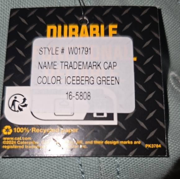Caterpillar Trademark Baseball Cap Iceberg Green OS NWT - Picture 4 of 10